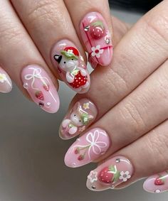 Nail Artist Aesthetic, Nails Strawberry, Berry Nails, Cute Pink Nails, Inspired Nails, Nails Only