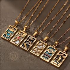 Gold Plated Stainless Steel Tarot Card Necklace – Sukikawaii Taco Chain Necklace, Cheap Stainless Steel Necklaces With Charms, Luxury Ornate Engraved Necklace, Traditional Luxury Necklace For Gift, Necklaces On Playing Cards, Tarot Card Necklace, Card Necklace, Magical Jewelry, Dope Jewelry