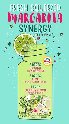 Happy Cinco de Mayo from Plant Therapy! DIY Fresh Squeezed Margarita Essential Oil Synergy This juicy, fresh and fruity citrus synergy strikes all the same notes of its festive, hand crafted namesake. Enjoy the therapeutic benefits of aromatic inhalation any time (without the downsides of the drink). Essential Oils Cleaning, Plant Therapy, Citrus Oil, Essential Oil Diffuser Blends, Oil Diffuser Blends, Essential Oil Perfume