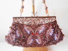 Beaded Evening Bag Vintage Copper Sparkly by LittleBitsofGlamour Vintage Brown Evening Bag For Party, Brown Embellished Evening Bag, Handmade Brown Evening Bag For Party, Beaded Brown Evening Bag For Party, Handmade Brown Shoulder Bag For Evening, Embellished Brown Evening Bag For Party, Evening Handmade Brown Shoulder Bag, Evening Brown Handmade Shoulder Bag, Vintage Brown Party Bag