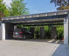 a car is parked in the parking garage