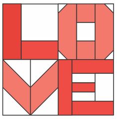 an image of a red and white quilt block with the word love on it in two squares