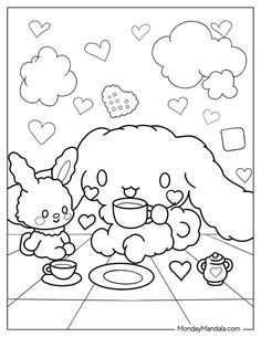 a coloring page with an image of a bunny and her baby rabbit on the floor