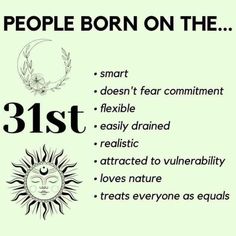 a poster with the words, people born on the 31 st and an image of a sun