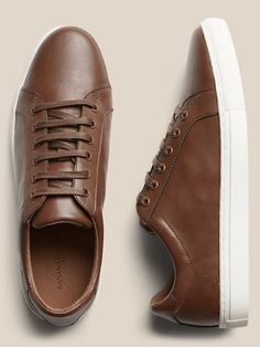 Mens Business Casual Shoes, Sneakers Outfit Men, Brown Leather Sneakers, Business Casual Shoes, Work Sneakers, Casual Dress Shoes, Mens Shoes Casual Sneakers, Brown Sneakers, Banana Republic Factory