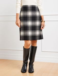 Fireplace Plaid A-Line Skirt | Talbots Festive Fireplace, Vogue Collection, Clean Fireplace, Petite Business Casual, Modern Classic Style, Knee Skirts, Aline Skirt, Petite Skirt, Classic Style Women