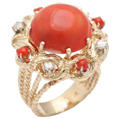 La Dolce Vita - Large Italian Bauble - 2 tone polished Coral with full cut tiny Diamond Accents. Hand made rope twist & monting. Coral Ring Designs For Women, Floral Halo, Coral Ring, Coral Jewelry, Tiny Diamond, Enamel Ring, Gold Floral, Halo Ring, Gold Diamond Rings