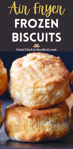 three frozen biscuits stacked on top of each other with text overlay that reads, how to make mini frozen biscuits