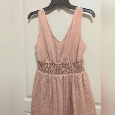 Nwot Altered State Dress Size Large A Light Dusty Pink Color Has Adjustable Ties In Back Very Cute V-neck Sundress With Lace Trim For Spring, Casual V-neck Mini Dress With Lace Trim, Fitted V-neck Sundress With Lace Trim, Feminine V-neck Lined Sundress, V-neck Sundress With Lace Trim, V-neck Lace Trim Sundress For Spring, Lace Trim V-neck Mini Dress, Light Dusty Pink, Altered State