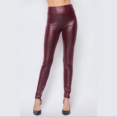 Soft And Comfortable Faux Leather Leggings In Dark Burgundy. Approx. 29” Inseam. Fabric: 92% Poly/8% Spandex. Brand New With Tags. Mustard Leggings, Sparkle Leggings, Cheetah Leggings, High Waisted Black Leggings, Burgundy Leggings, Yoga Pants With Pockets, Dark Burgundy, Green Leggings, Black Houndstooth