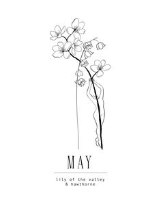 a black and white drawing of flowers with the word may in it's center