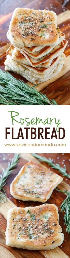 rosemary flatbreads are stacked on top of each other