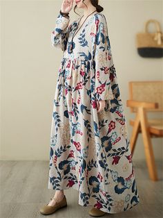 Description Product ID: DS2051247 Material: Cotton Pattern: Print Sleeve Length: Long Sleeve Closure Type: Pullover Length: Above Ankle Length Style: Fashion, Casual, Bohemian Occasion: Vacation, Travel, Party Package included 1 * Dress Size Chart (Asian Size): Please allow 1-3 cm measured error. Size Length Chest Waist One Size 120cm | 47.2 in 134cm | 52.8 in 130cm | 51.2 in Long Sleeve Floral Print Maxi Dress In Relaxed Fit, Oversized Long Sleeve Floral Maxi Dress, Oversized Long Sleeve Maxi Dress With Floral Print, Casual Multicolor Loose Dress, Party Package, Oversize Women, Travel Party, Vacation Travel, Printed Sleeves