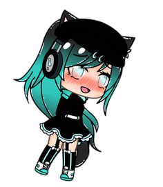 an anime character with headphones on her ears and wearing a black cat outfit,