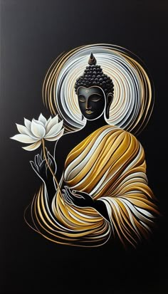 a painting of a buddha holding a flower