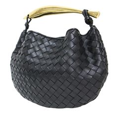 Bottega Veneta Intrecciato Leather Handbag Black Approx. 23cm Long X 36cm Wide Luxury Handheld Hobo Bag, Luxury Handheld Hobo Bag For Office, Luxury Handheld Bucket Bag For Office, Leather Bags With Intrecciato Weave For Evening, Evening Leather Bag With Intrecciato Weave, Leather Evening Bag With Intrecciato Weave, Designer Hobo Bag With Leather Handles For Formal Occasions, Designer Hobo Bag With Leather Handles For Formal Events, High-end Leather Handles Shoulder Bag For Evening