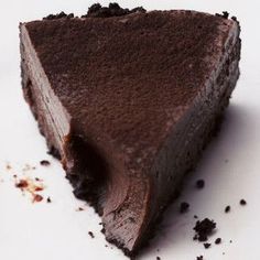 a piece of chocolate cake on a white plate