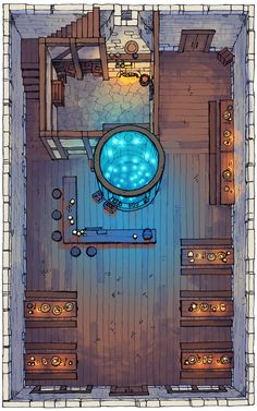 an overhead view of a bathroom with blue lights