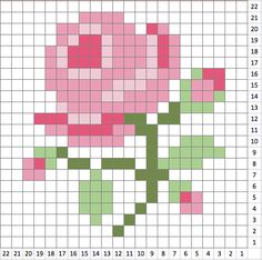 a cross stitch pattern with pink flowers on it