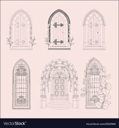 four windows with different architectural styles