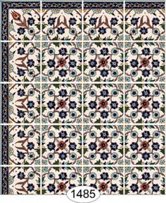 an image of a tile pattern with different colors and patterns on the tiles, including blue,