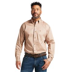 Our casual shirts stand up to serious wear and look good doing it. Combining classic styling, rugged comfort and quality construction, they’re an all-day, everyday staple. Solid Twill Classic Fit Shirt | Product Features : 0 : Greater Arm Mobility™ lets you move freely, 1 : Button-down collar | Men's Solid Twill Classic Fit Shirt in Khaki 100% Cotton. twill. Imported, Size: Small by Ariat Texas Formal Attire Country Weddings, Oklahoma Musical, Champagne Quince, Cowgirl Dresses, Western Apparel, Engagement Picture, Blue Theme, Cowboy Outfits, Men Suede