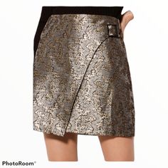 Karen Millen Jacquard Collection Gold Skirt Size: Varius Condition: New With Tags Color: Gold Metallic Comment: A Gorgeous Jacquard Print All Over The Flattering Wrapped Silhouette That's Cut To Cheeky Mini-Length. It Is Finished With A Bit Of Sheen And A Sleek Buckle Detail. Fabric: 54% Polyester, 31% Acetate, 15% Metallised Fibres Size 8/15" Flat Waist/17" Length Size 12/17" Flat Waist/18" Length Size 10/16" Flat Waist/17.75" Length Gold Skirt, Jacquard Pattern, Skirts Online, Karen Millen, Skirt Pattern, Sequin Skirt, Mini Skirt, Womens Skirt, Mini Skirts