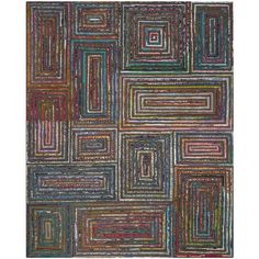 a multicolored rug with squares and rectangles in different colors on it