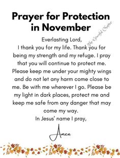 a prayer for protection in november