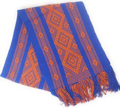 an orange and blue scarf on a white background