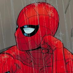 spider - man is standing in the rain with his hands on his face and eyes closed