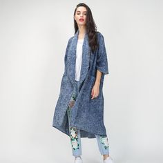 Denim Trench Coat Lapel Collar Color: Blue Denim Size: One Size fit All Bust: 54" Length: 52" Sleeve Length: 17" Long Denim Jacket, Women's Windbreaker, Denim Trench Coat, Summer Coats, Long Trench Coat, Cotton Coat, Trench Coats Women, Denim Coat, Trench Coats