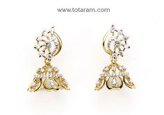 18 karat gold diamond jhumkas - diamond dangle earrings - 235-DJH005 - in 5.800 Grams for USD $1,431.54 USD. 
Made in India by Totaram Jewelers Online this product is in Gold - 18 Karat Gold  & is an excellent gift for Adult - Women. Ships fully insured with secured guaranteed delivery for free with your order over $250 from New Jersey USA & comes with 30 days exchange policy. Luxury Hand-set Diamond Jhumkas, Diamond Dangle Earrings Totaram Jewelers, Diamond Jhumkas Indian, Diamond Jhumkas, Diamond Earrings For Women, Diamond Dangle Earrings, Gifts For Adults, New Jersey, Diamond Jewelry