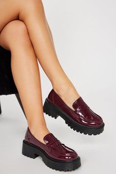 Available In Black And Burgundy. Flat Loafers Round Toe Flat Heel Imported | Off To Class Loafers Heel Shoes in Burgundy size 6 by Fashion Nova Burgundy Loafers Outfit Women, Burgundy Loafers Outfit, Dress And Loafers Outfit, Burgundy Aesthetic, Loafers Outfit, Burgundy Fashion, Burgundy Shoes, Flat Loafers, Thrifted Outfits