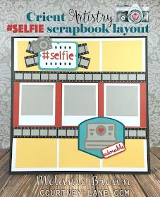 a scrapbook layout with the words selfie and an image of a camera on it