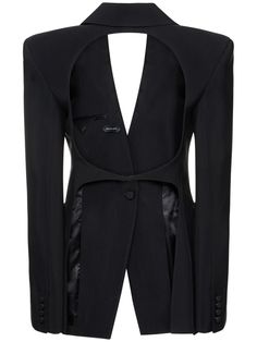 Find MUGLER Heavy Fluid Viscose & Wool Wrap Jacket on Editorialist. Split cuffs with back buttons. Open back. One breast welt pocket. Two front flap pockets. Lined. Model is wearing a size36 H&m X Mugler, Mugler Coat, Mugler And H&m, Mugler Jackets Tailoring, Mugler Black Bodysuit, Wrap Jacket, Wool Wrap, Flat Espadrilles, Heeled Loafers