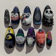 Nightmare Before Christmas Nails Christmas, Characters On Nails, Nail With Charms, Nightmare Nails, Night Before Christmas Nails, Halloween Nails 3d, Christmas Character Nails, 3d Halloween Nails, The Nightmare Before Christmas Nails