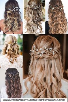 different hairstyles for brides with flowers and pearls on the head, in various styles