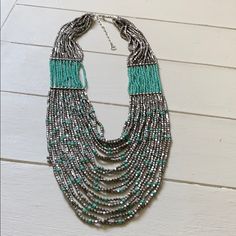 Never Worn, New Turquoise & Pewter / Gray Color Beaded Long Necklace. Really Beautiful Length With Beading. Make An Offer! Silver Turquoise Necklace With Round Beads, Silver Turquoise Necklace With Round Beaded Chain, Silver Turquoise Necklace With Faceted Round Beads, Unique Turquoise Multi-strand Beaded Necklaces, Affordable Turquoise Multi-strand Beaded Necklaces, Turquoise Long Hand-strung Beaded Necklaces, Turquoise Multi-strand Necklace With Dangling Beads, Boho Choker Necklace, Nickel-free Bohemian Dangle Turquoise Necklace