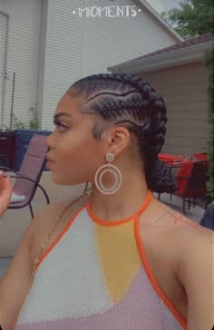 Cornrows With Buns In The Back, Stitch Braids 2023, Stitch French Braids, Unique Stitch Braids, 4 Stitch Braids With Curly Bun, Four Stitch Braids In Bun, Four Feed In Braids With Bun, Braided Hairstyles Into A Bun, Stitch Braids Natural Hair No Weave