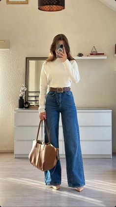 outfit, outfits, fashion, style, jean, blue jean outfit, summer outfit, winter outfit, skirt outfit, black jean outfit, sweatpants, aesthetic, streetwear, outfit ideas, street style, cardigan, winter fashion, outfit inspo, summer outfits, school outfit, sweater, fall outfit, fall outfit inspo, fall outfit aesthetic Autumn Outfits For Teachers, Modest Fashion With Pants, Stylish Mom Outfits Winter, Modest Romantic Outfit, Wide Pants Winter Outfit, Fall Christian Outfits, Smart Casual Women Winter Outfits, Winter Outfit Wide Leg Jeans, Romantic Modest Outfit