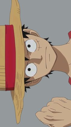 an anime character with big eyes peeking out from behind a wooden object that is being held up by two hands