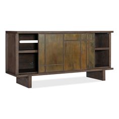 the sideboard is made out of wood and has an open door on one side