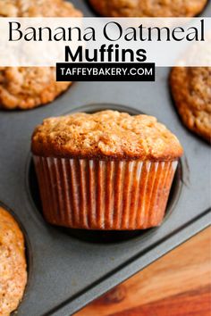 banana oatmeal muffins in a muffin pan with text overlay