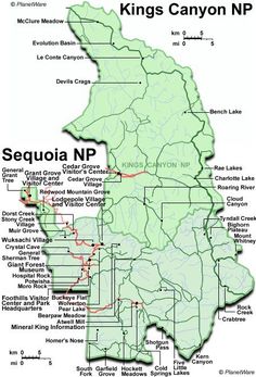 a map showing the location of kings canyon national park in sequa n p