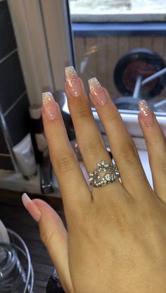 Sparkly French Tip Nails, Growth Tattoos, Simple Prom Nails, White Sparkle Nails, Silver Sparkle Nails, Pink Sparkle Nails, Sparkly Nail Designs, Brush Techniques, Nails Brush