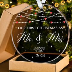 personalized glass ornament for first christmas as mr and mrs