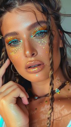 Face Glitter Makeup, Makeup Carnaval, Coachella Makeup, Festival Makeup Rave, Festival Face, Festival Glitter, Look Festival