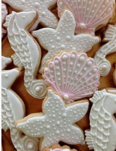 decorated cookies with sea shells and seashells on them