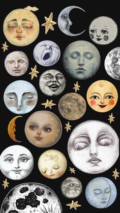 Moon Moon Posters For Room, Sun And Moon Aesthetic Wallpaper, Moon Collage Aesthetic, Moon Vintage Aesthetic, 90s Sun And Moon, Vintage Moon Illustration, Moon And Sun Aesthetic, Iphone Collage Wallpaper, Celestial Collage